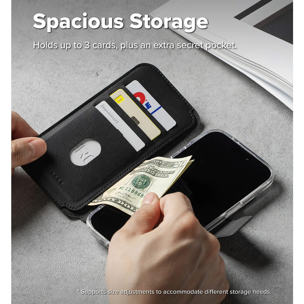 Picture of Apple iPhone Air 6.5  | Ringke Folio Grip Wallet Magnetic Storage capacity of 3 card slots and a large hidden pocket for iPhone 17 Air 6.5 (Black)