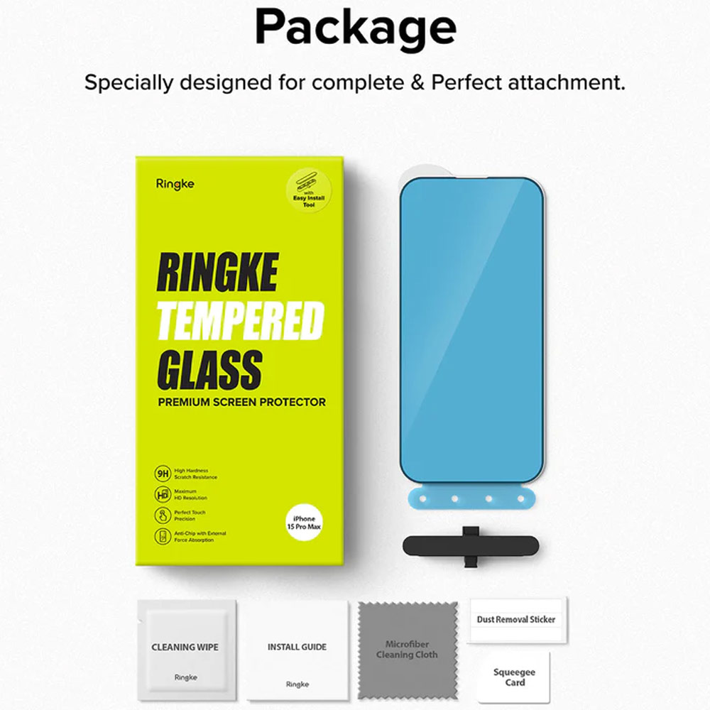 Picture of Apple iPhone 15 Pro 6.1 Screen Protector | Ringke Tempered Glass Full Cover Glass Screen Protector with Installation Jig Helper for iPhone 15 Pro 6.1 (Black)