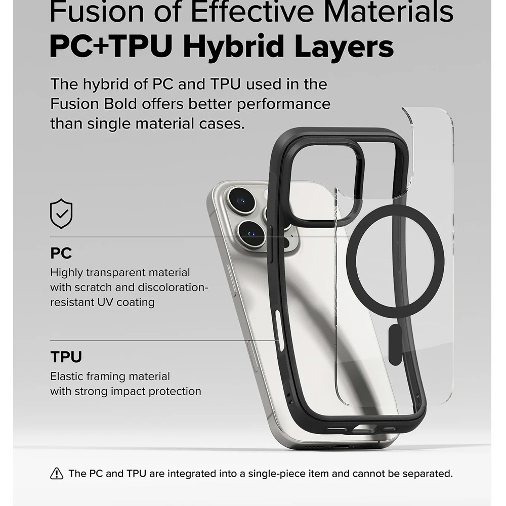 Picture of Apple iPhone 16 Pro 6.3 Case | Ringke Fusion Bold Magnetic Anti Yellow Back Plate Drop Protection Case for iPhone 16 Pro 6.3 (Matte Black)