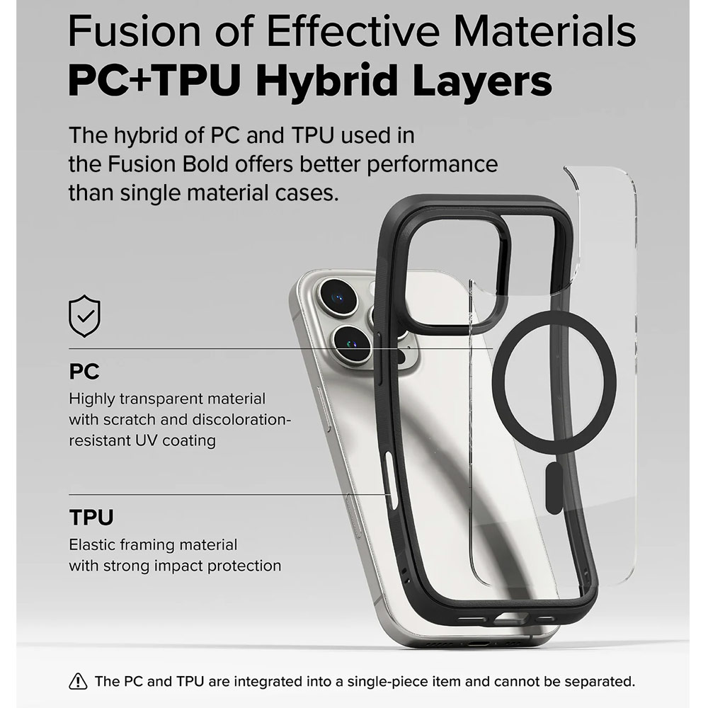 Picture of Apple iPhone 16 Pro Max 6.9 Case | Ringke Fusion Bold Magnetic Anti Yellow Back Plate Drop Protection Case for iPhone 16 Pro Max 6.9 (Matte Black)