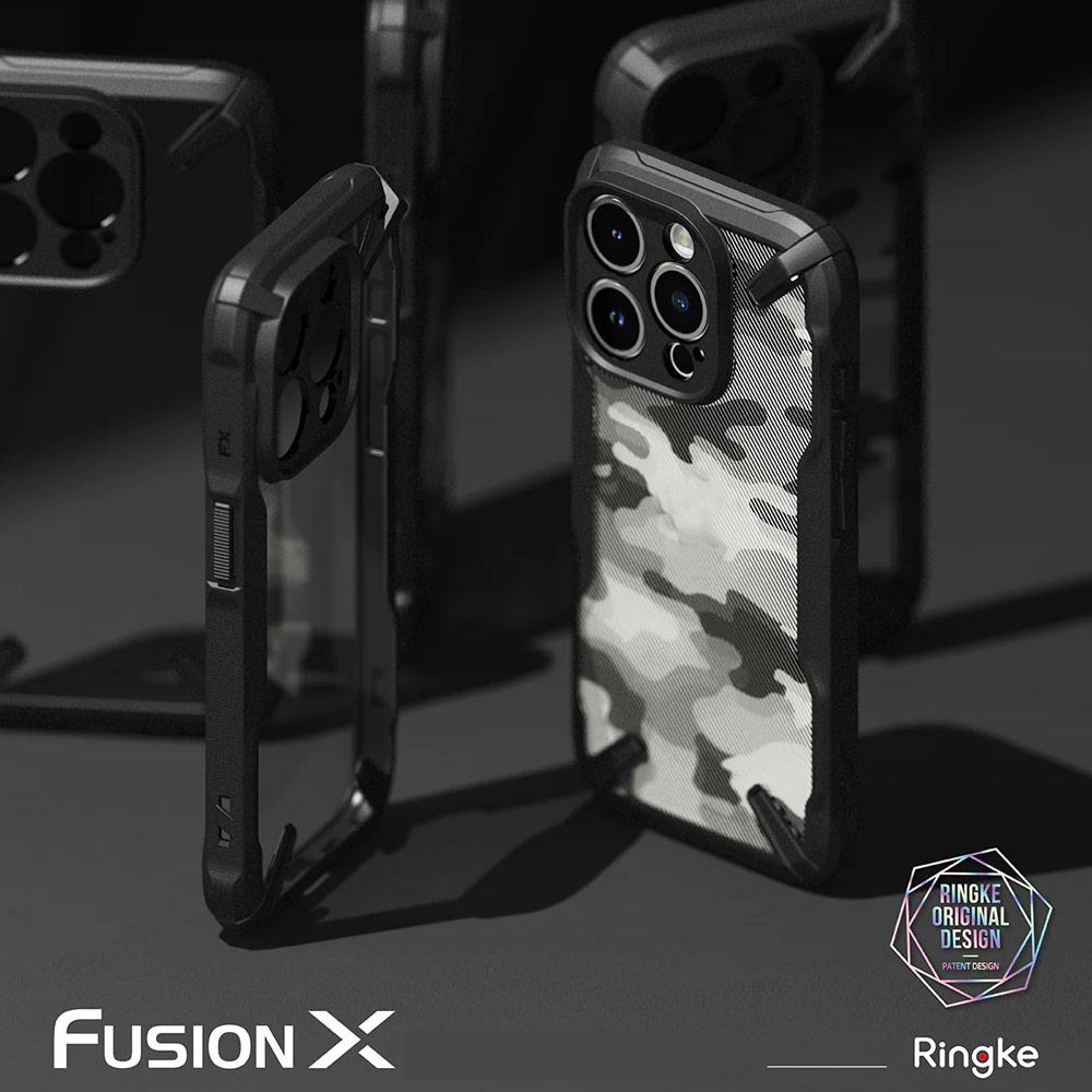 Picture of Apple iPhone 15 Pro 6.1 Case | Ringke Fusion X Hybrid PC and TPU Frame Drop Protection Case for Apple iPhone 15 Pro 6.1 (Camo Black)