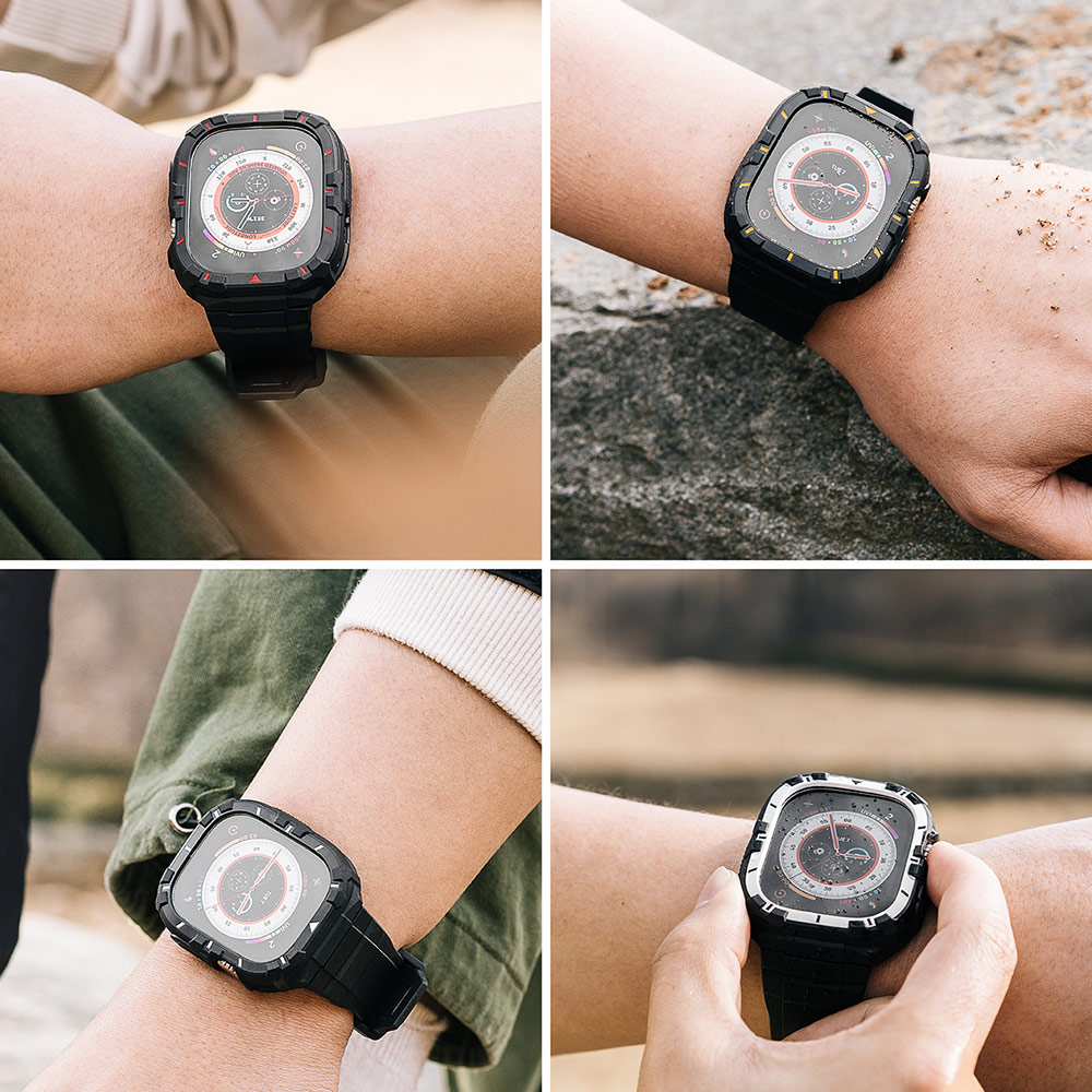 Picture of Apple Watch 49mm	Ultra 3 Case | Ringke Fusion X Guard Protection Case Strap Band for Apple Watch Ultra 49mm (Black Red Index)