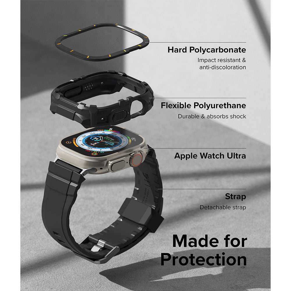 Picture of Apple Watch 49mm	Ultra Case | Ringke Fusion X Guard Protection Case Strap Band for Apple Watch Ultra 49mm (Black Yellow Index)
