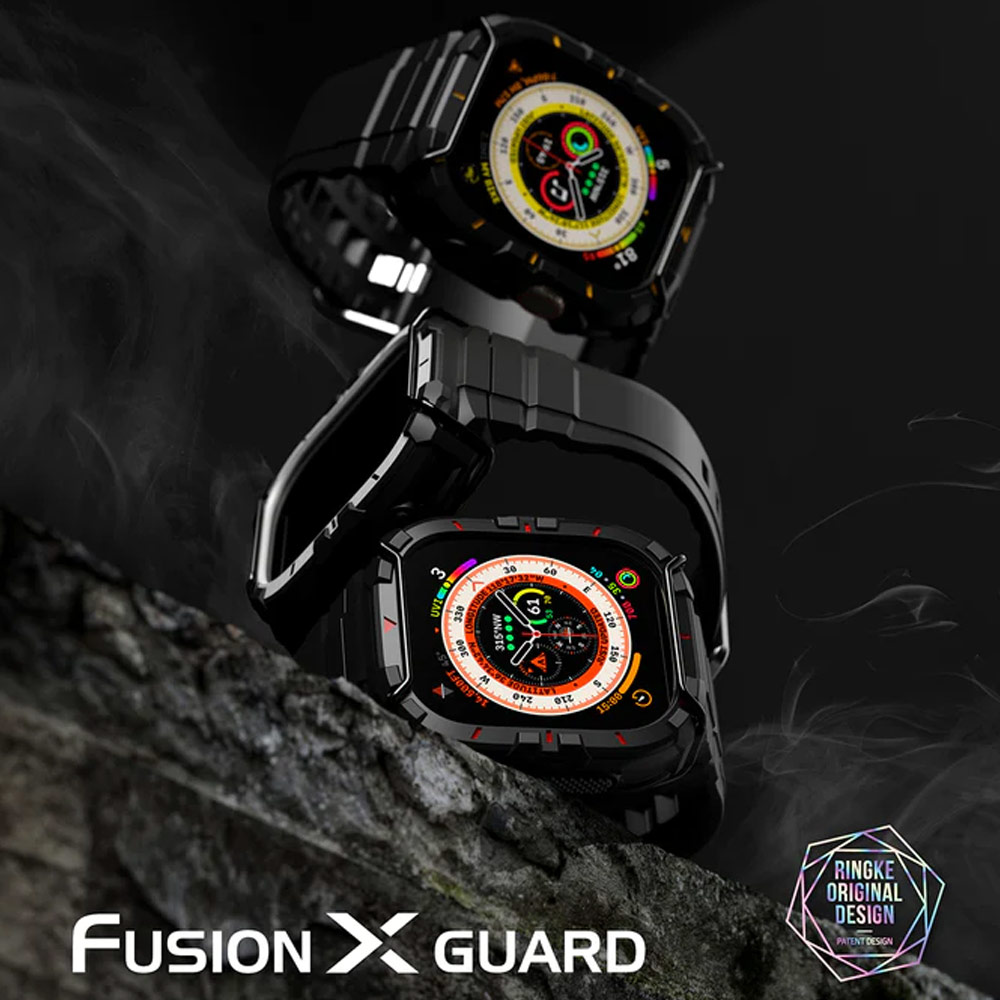 Picture of Apple Watch 49mm	Ultra Case | Ringke Fusion X Guard Protection Case Strap Band for Apple Watch Ultra 49mm (Black Index Wired)