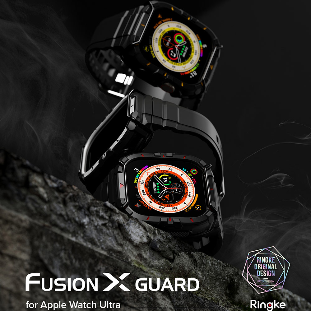 Picture of Apple Watch 49mm	Ultra Case | Ringke Fusion X Guard Protection Case Strap Band for Apple Watch Ultra 49mm (Black White Index Wired)