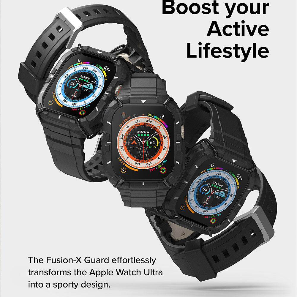 Picture of Apple Watch 49mm	Ultra Case | Ringke Fusion X Guard Protection Case Strap Band for Apple Watch Ultra 49mm (Black White Index Wired)