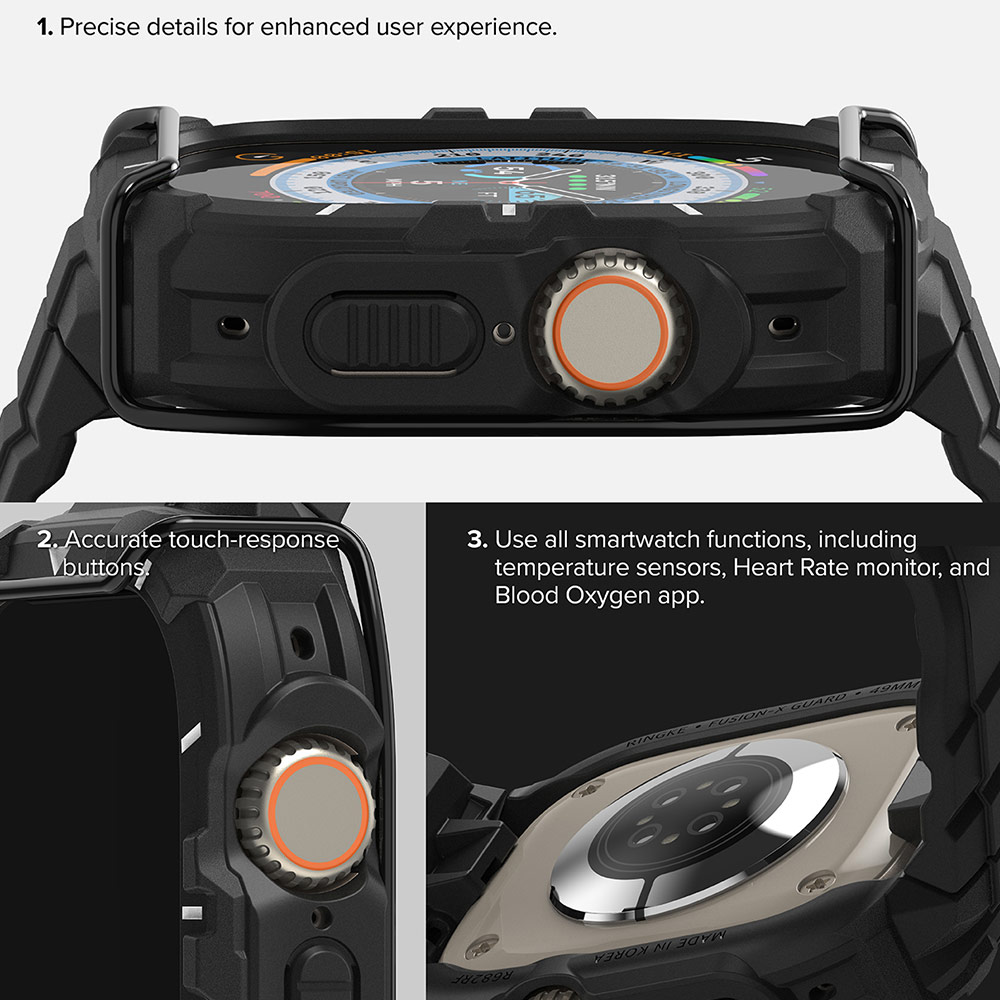 Picture of Apple Watch 49mm	Ultra Case | Ringke Fusion X Guard Protection Case Strap Band for Apple Watch Ultra 49mm (Black White Index Wired)