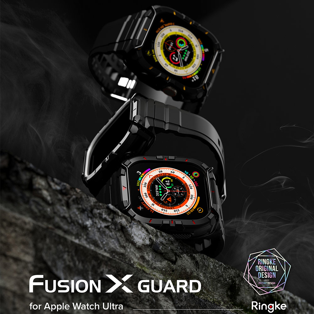 Picture of Apple Watch 49mm	Ultra 2 Case | Ringke Fusion X Guard Protection Case Strap Band for Apple Watch Ultra 49mm (Black Yellow Index Wired)