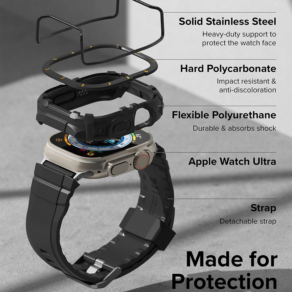 Picture of Apple Watch 49mm	Ultra 2 Case | Ringke Fusion X Guard Protection Case Strap Band for Apple Watch Ultra 49mm (Black Yellow Index Wired)