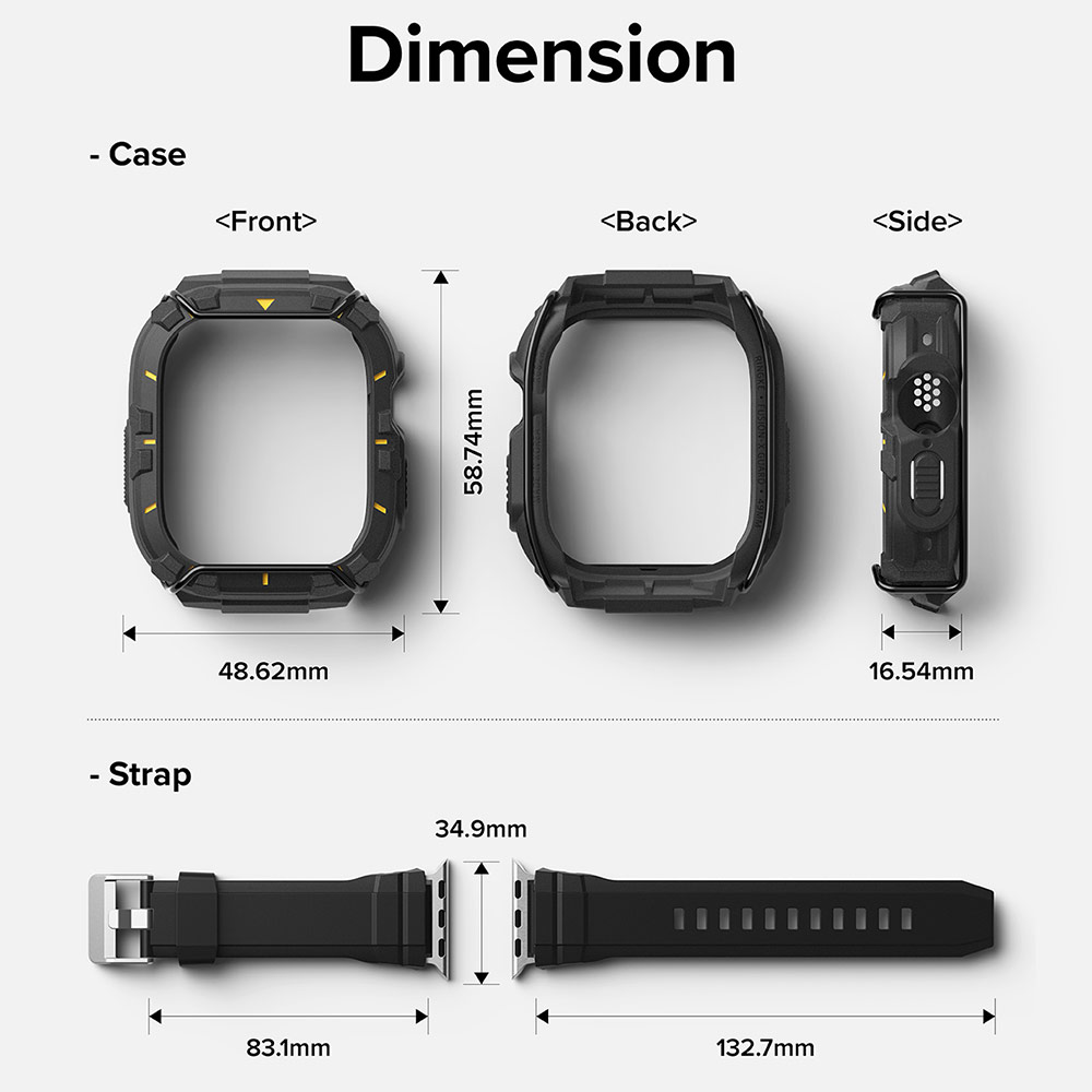 Picture of Apple Watch 49mm	Ultra 2 Case | Ringke Fusion X Guard Protection Case Strap Band for Apple Watch Ultra 49mm (Black Yellow Index Wired)