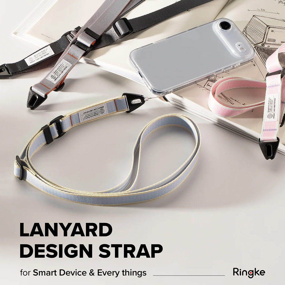 Picture of Ringke High density polyester Lanyard strap Shoulder Strap for Perfect for daily use traveling hiking smartphone Portable Handheld Fan Strap (Stripe Blue)