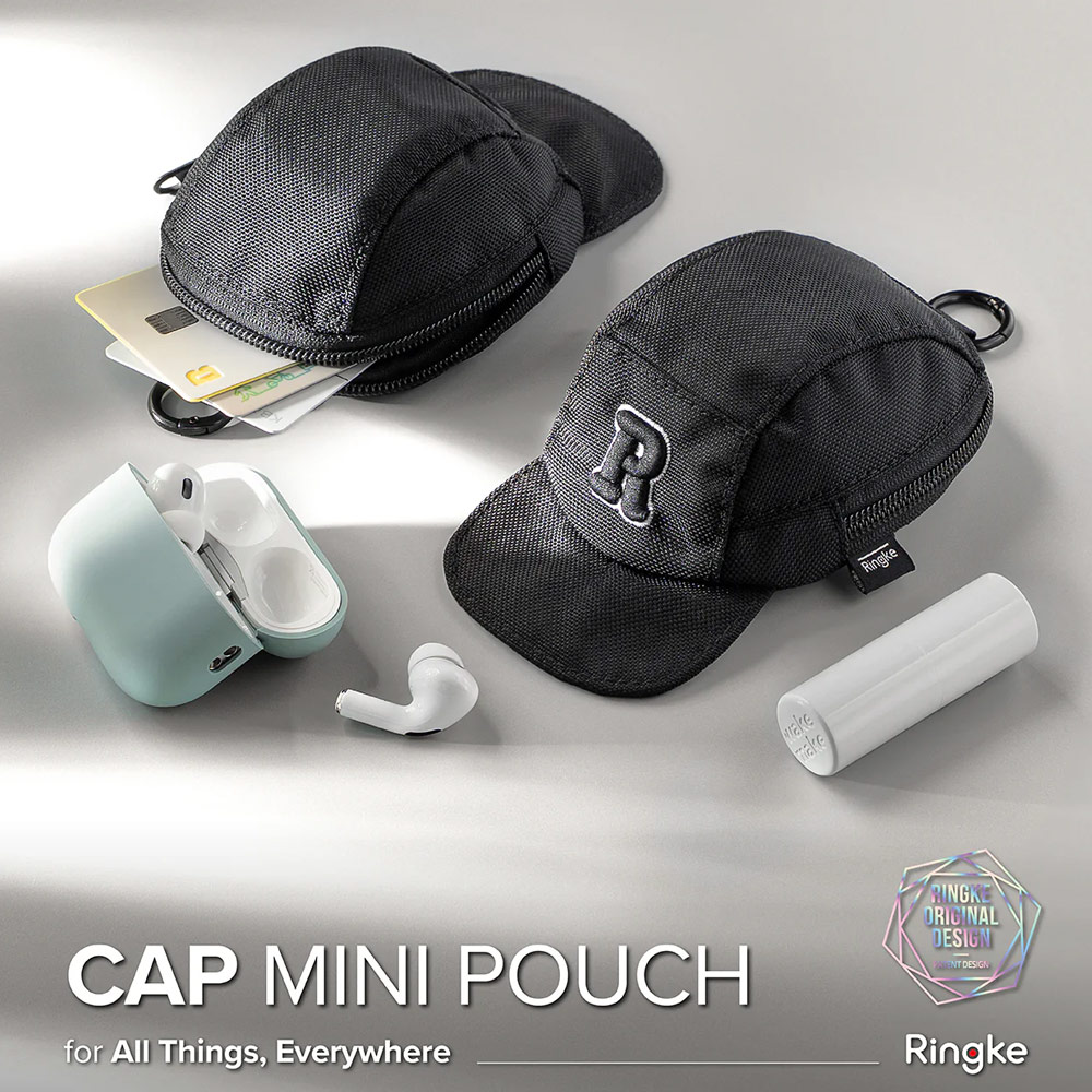 Picture of Ringke Mini Pouch Baseket Ball Cap Design Bag with high quality zipper closure with Carabiner for Small Gadgets (Black)