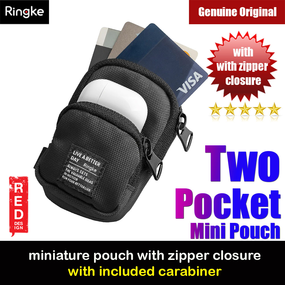 Picture of Ringke Mini Pouch Two Pocket Bag Miniature with Zipper Closure with Carabiner for Small Gadgets (Black) Red Design- Red Design Cases, Red Design Covers, iPad Cases and a wide selection of Red Design Accessories in Malaysia, Sabah, Sarawak and Singapore 