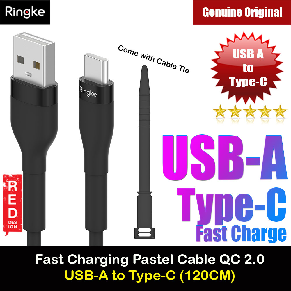Picture of Ringke Pastel TPE Durable Cable with Cable Tie Organizer QC2.0 Fast Charge USB A to Type C (Black 120cm) Red Design- Red Design Cases, Red Design Covers, iPad Cases and a wide selection of Red Design Accessories in Malaysia, Sabah, Sarawak and Singapore 
