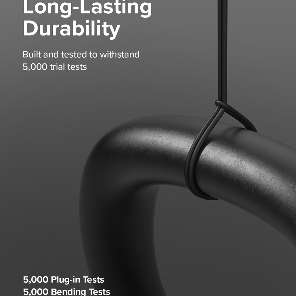 Picture of Ringke Pastel TPE Durable Cable with Cable Tie Organizer QC2.0 Fast Charge USB A to Type C (Black 120cm)