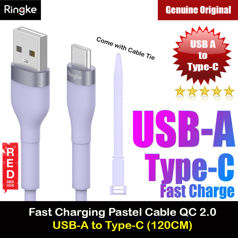 Picture of Ringke Pastel TPE Durable Cable with Cable Tie Organizer QC2.0 Fast Charge USB A to Type C (Purple 120cm) Red Design- Red Design Cases, Red Design Covers, iPad Cases and a wide selection of Red Design Accessories in Malaysia, Sabah, Sarawak and Singapore 
