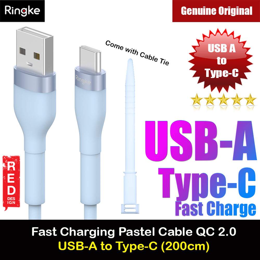 Picture of Ringke Pastel TPE Durable Cable with Cable Tie Organizer QC2.0 Fast Charge USB A to Type C (Blue 200cm) Red Design- Red Design Cases, Red Design Covers, iPad Cases and a wide selection of Red Design Accessories in Malaysia, Sabah, Sarawak and Singapore 
