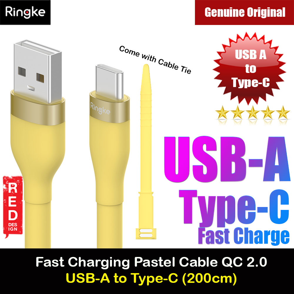 Picture of Ringke Pastel TPE Durable Cable with Cable Tie Organizer QC2.0 Fast Charge USB A to Type C (Yellow 200cm) Red Design- Red Design Cases, Red Design Covers, iPad Cases and a wide selection of Red Design Accessories in Malaysia, Sabah, Sarawak and Singapore 