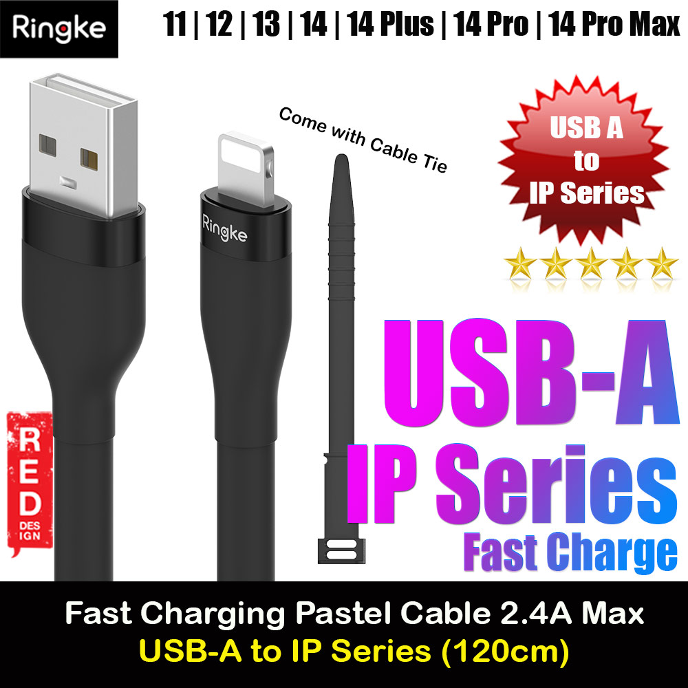 Picture of Ringke Pastel TPE Durable Cable with Cable Tie Organizer 2.4A Fast Charge USB A to Lightning (Black 120cm) Red Design- Red Design Cases, Red Design Covers, iPad Cases and a wide selection of Red Design Accessories in Malaysia, Sabah, Sarawak and Singapore 