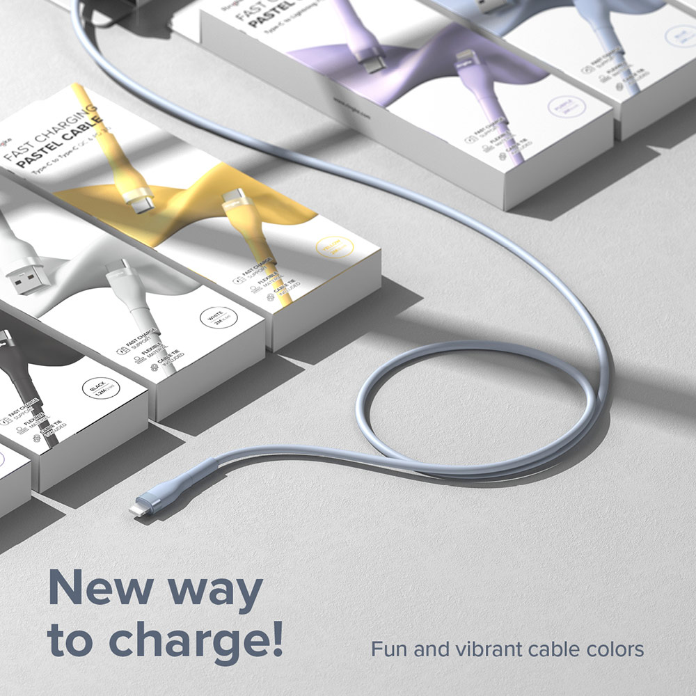 Picture of Ringke Pastel TPE Durable Cable with Cable Tie Organizer 20W Fast Charge USB C to Lightning (Blue 200cm)