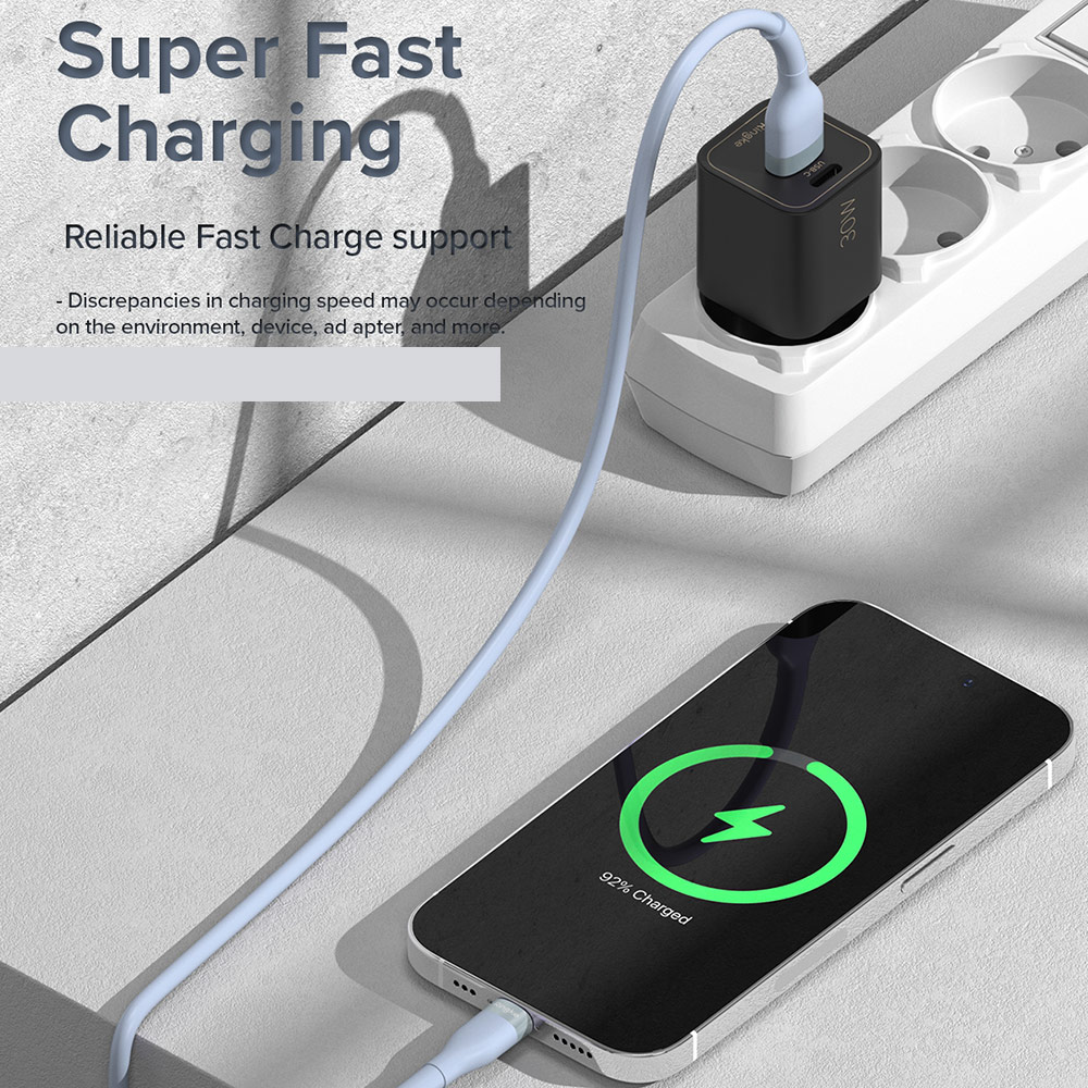 Picture of Ringke Pastel TPE Durable Cable with Cable Tie Organizer 20W Fast Charge USB C to Lightning (Blue 200cm)