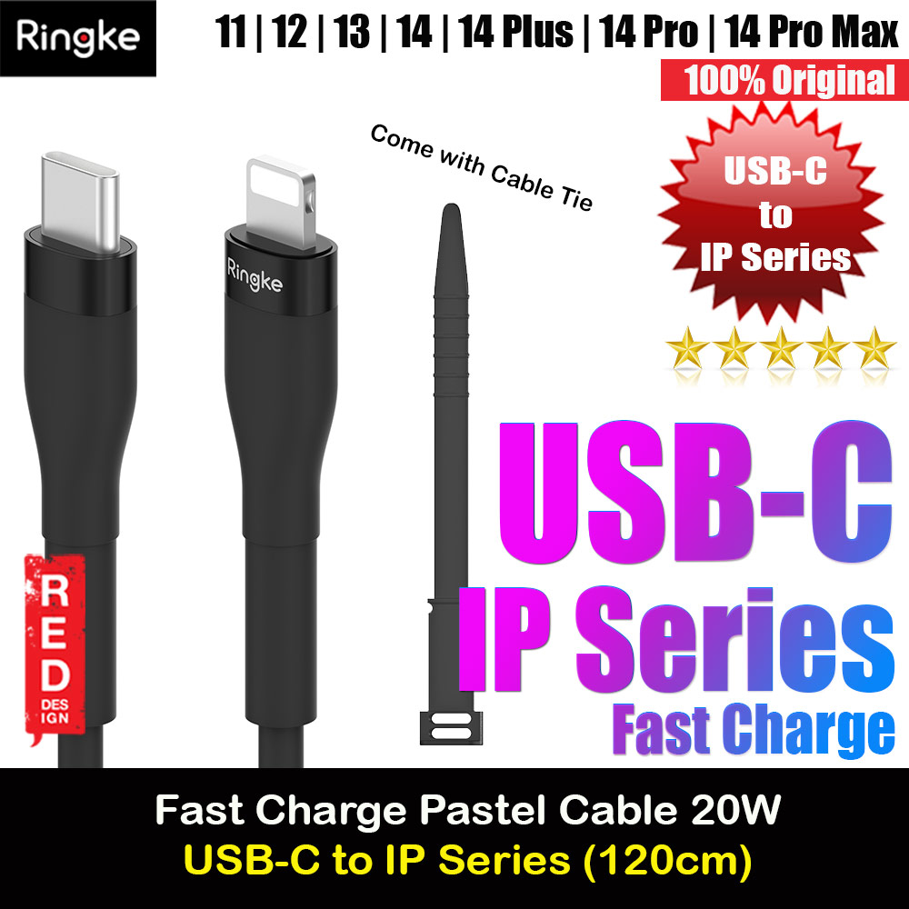 Picture of Ringke Pastel TPE Durable Cable with Cable Tie Organizer 20W Fast Charge USB C to Lightning (Black 120cm) Red Design- Red Design Cases, Red Design Covers, iPad Cases and a wide selection of Red Design Accessories in Malaysia, Sabah, Sarawak and Singapore 