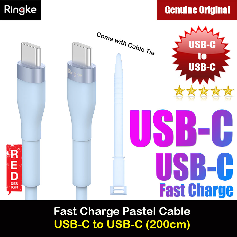 Picture of Ringke Pastel TPE Durable Cable with Cable Tie Organizer 3A Max 60W Fast Charge USB C to Type C (Blue 200cm) Red Design- Red Design Cases, Red Design Covers, iPad Cases and a wide selection of Red Design Accessories in Malaysia, Sabah, Sarawak and Singapore 