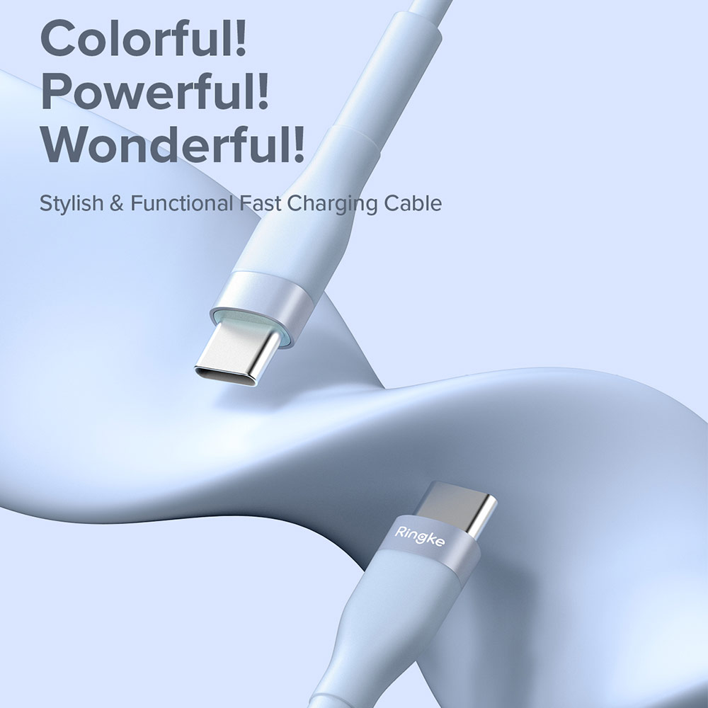 Picture of Ringke Pastel TPE Durable Cable with Cable Tie Organizer 3A Max 60W Fast Charge USB C to Type C (Blue 200cm)
