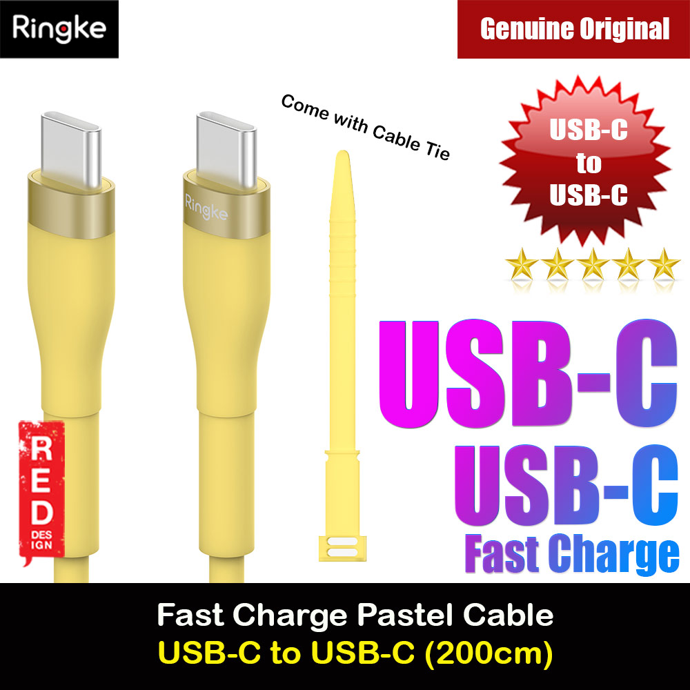 Picture of Ringke Pastel TPE Durable Cable with Cable Tie Organizer 3A Max 60W Fast Charge USB C to Type C (Yellow 200cm) Red Design- Red Design Cases, Red Design Covers, iPad Cases and a wide selection of Red Design Accessories in Malaysia, Sabah, Sarawak and Singapore 