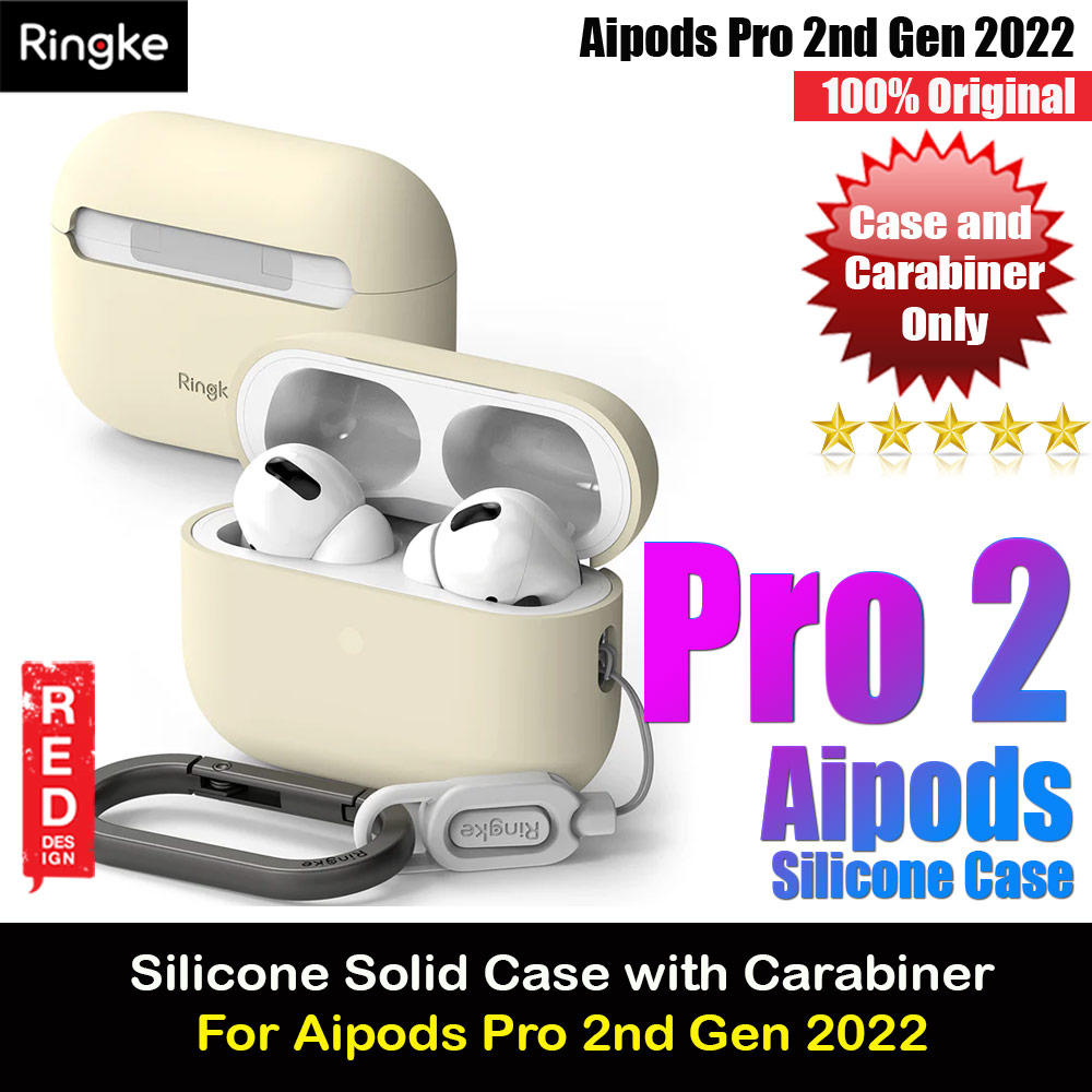 Picture of Ringke Silicone Soft Feel Hard Protective Protection Case with Carabiner for Apple Airpods Pro 2 (Cream) Apple Airpods Pro 2- Apple Airpods Pro 2 Cases, Apple Airpods Pro 2 Covers, iPad Cases and a wide selection of Apple Airpods Pro 2 Accessories in Malaysia, Sabah, Sarawak and Singapore 