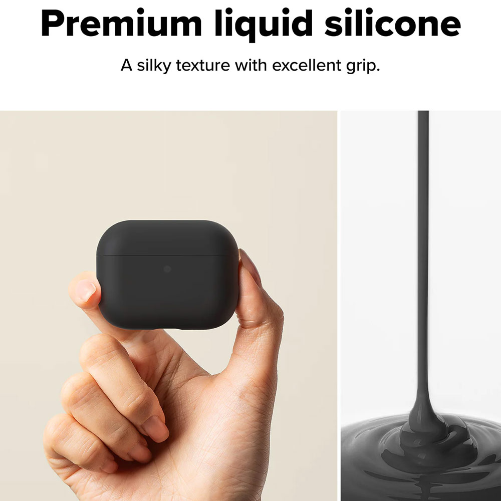 Picture of Apple Airpods Pro 3 Case | Ringke Silicone Soft Feel Hard Protective Protection Case with Carabiner for Apple Airpods Pro 3 (Black)