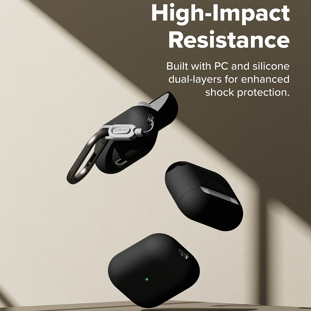 Picture of Apple Airpods Pro 3 Case | Ringke Silicone Soft Feel Hard Protective Protection Case with Carabiner for Apple Airpods Pro 3 (Black)