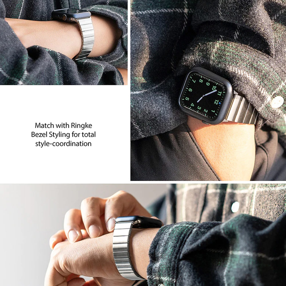 Picture of Apple Watch 49mm	Ultra  | Ringke Stainless Steel Metal One Band Alpha Strap for Apple Watch Series 4 5 6 8 42mm 44mm 45mm 49mm Ultra (Silver)