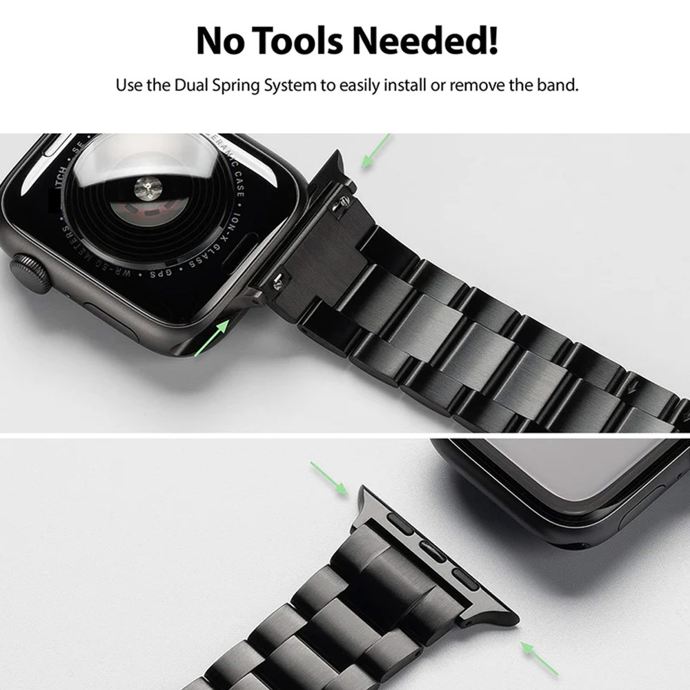 Picture of Apple Watch 42mm  | Ringke Stainless Steel Metal One Band Strap for Apple Watch Series 4 5 6 8 42mm 44mm 45mm 49mm Ultra (Black)