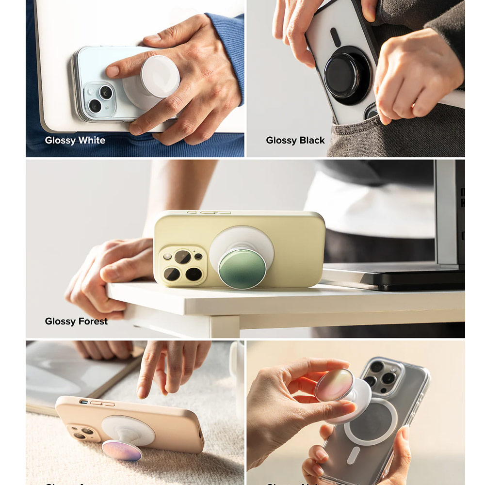 Picture of Ringke Tok Magnetic Grip Stand Holder Popsocket similar Grip Holder (Glossy Black)