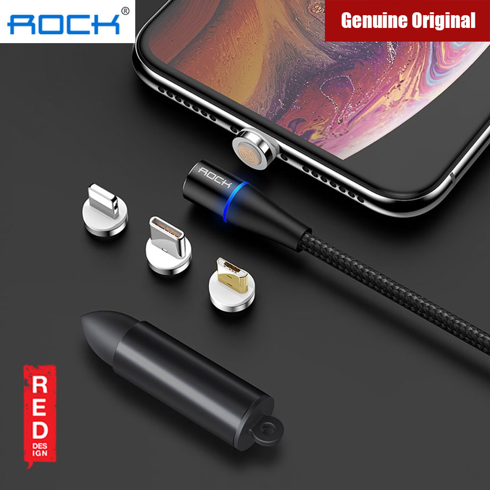 Picture of ROCK G1 3 in 1 Magnetic 3A Braided Charge and Sync Type C Lighting Micro USB Cable (Black)