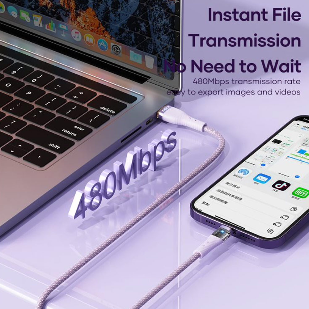 Picture of ROCK G20 3 in 1 USB Cable 100W Fast Charging Type C Micro PD Lightning Cable For iPhone  Xiaomi Samsung VOOC OPPO OnePlus Realme Fast Charge (Purple)