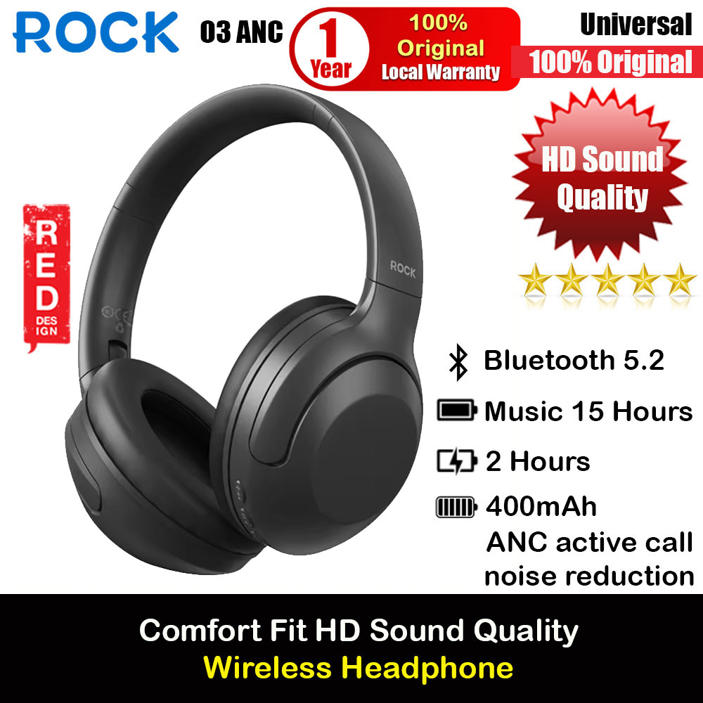 Picture of Rock O3 Bluetooth Wireless Headphone with ANC noise cancellation Foldable Soft PU Over Ear Cushion (Black) Red Design- Red Design Cases, Red Design Covers, iPad Cases and a wide selection of Red Design Accessories in Malaysia, Sabah, Sarawak and Singapore 