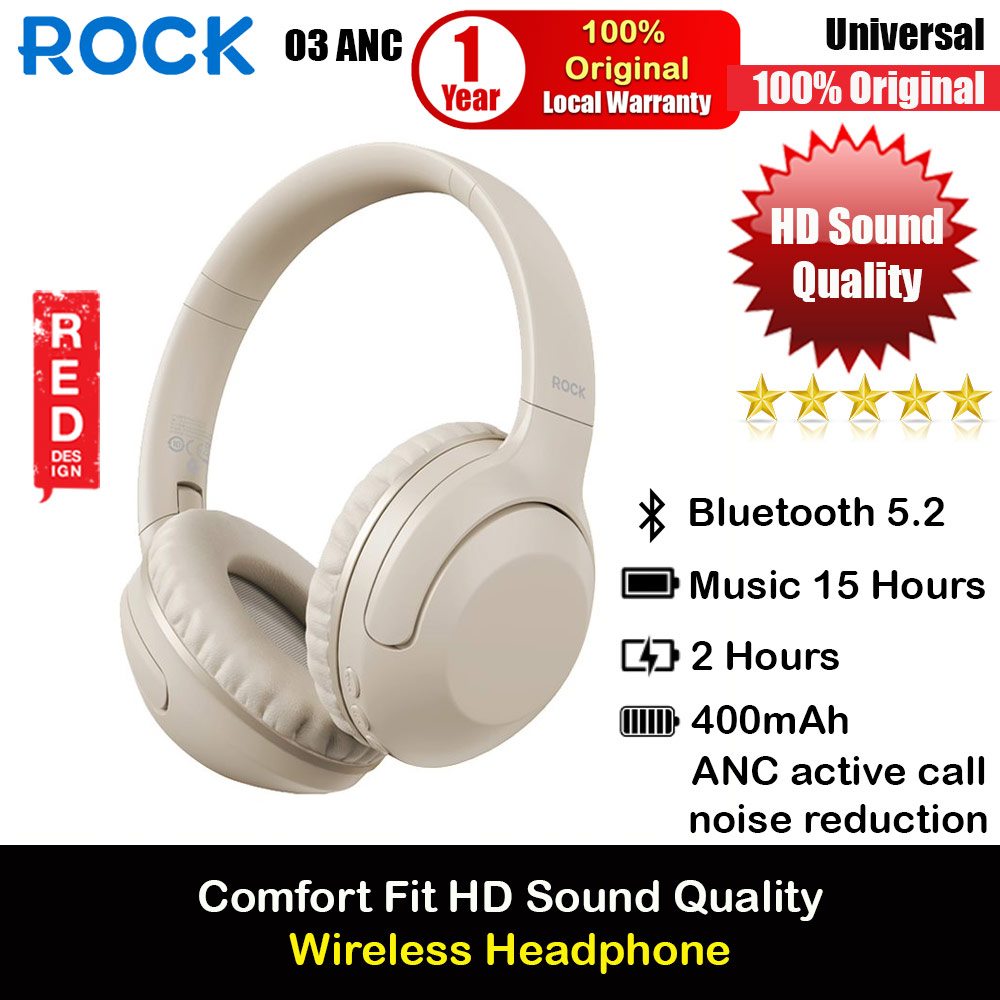 Picture of Rock O3 Bluetooth Wireless Headphone with ANC noise cancellation Foldable Soft PU Over Ear Cushion (Beige) Red Design- Red Design Cases, Red Design Covers, iPad Cases and a wide selection of Red Design Accessories in Malaysia, Sabah, Sarawak and Singapore 