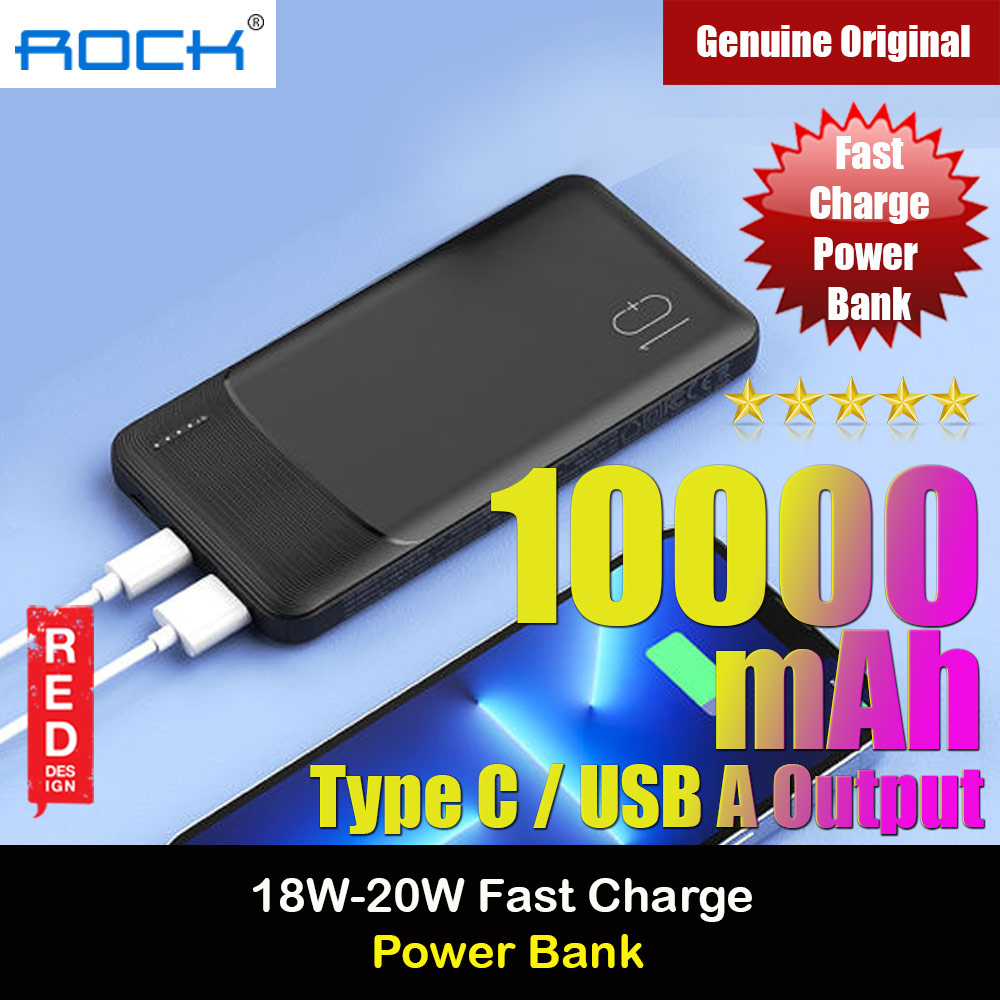 Picture of Rock Fast Charge 18W 20W 10000mAh Power Bank with Multiple Outputs USB C USB A (Black) Red Design- Red Design Cases, Red Design Covers, iPad Cases and a wide selection of Red Design Accessories in Malaysia, Sabah, Sarawak and Singapore 