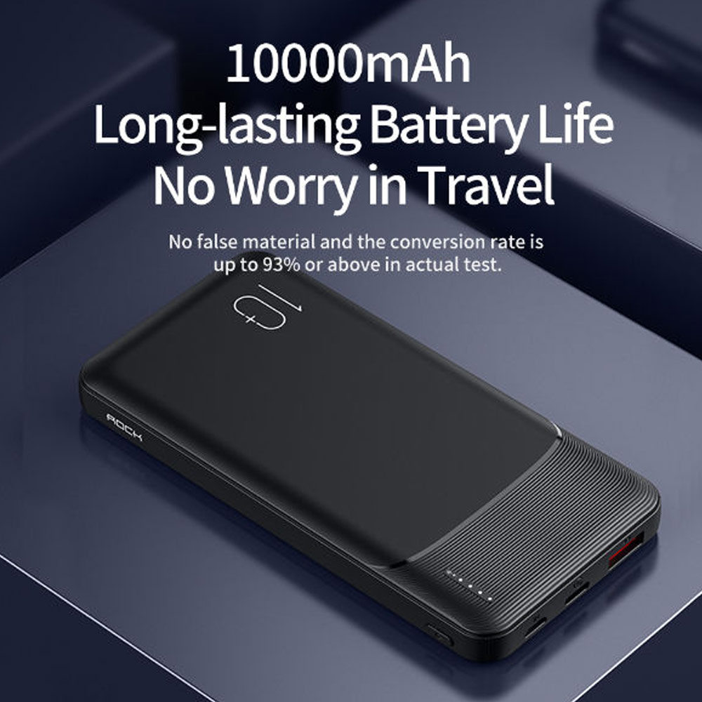 Picture of Rock Fast Charge 18W 20W 10000mAh Power Bank with Multiple Outputs USB C USB A (Black)