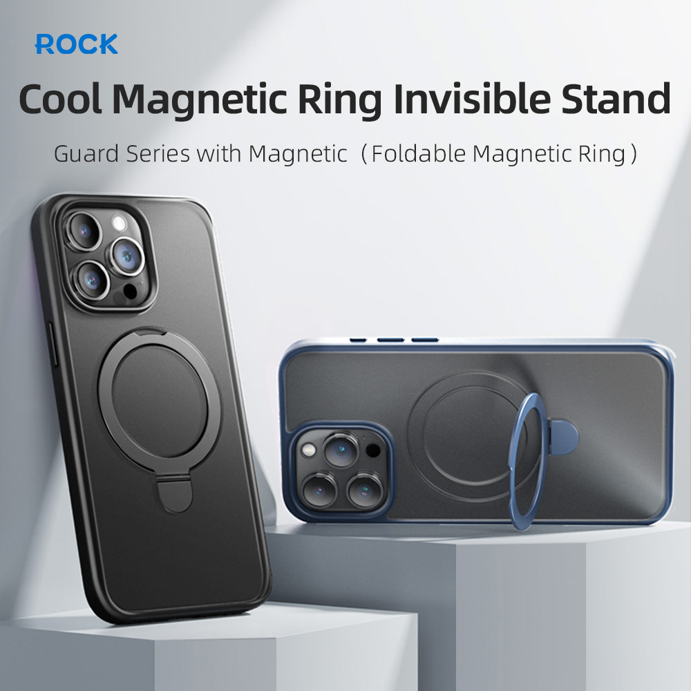 Picture of Apple iPhone 15 Pro Max 6.7 Case | Rock Guard Magnetic Foldable Ring Stand Drop Protection Case for iPhone 15 Pro Max 6.7 (Matte Titanium Blue)