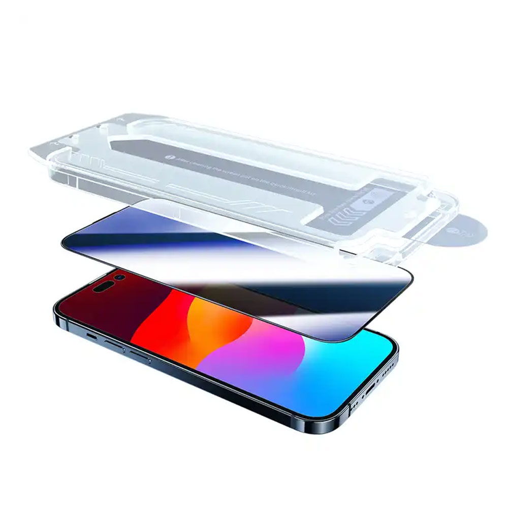 Picture of Apple iPhone 15 Pro Max 6.7  | Rock Anti Peep HD Full Coverage Tempered Glass with Installation Kit Helper for iPhone 15 Pro Max 6.7 (Privacy)