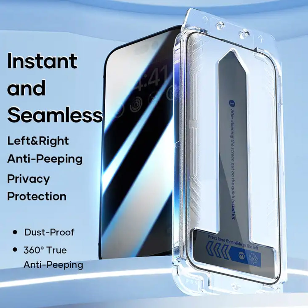 Picture of Apple iPhone 15 Pro Max 6.7  | Rock Anti Peep HD Full Coverage Tempered Glass with Installation Kit Helper for iPhone 15 Pro Max 6.7 (Privacy)