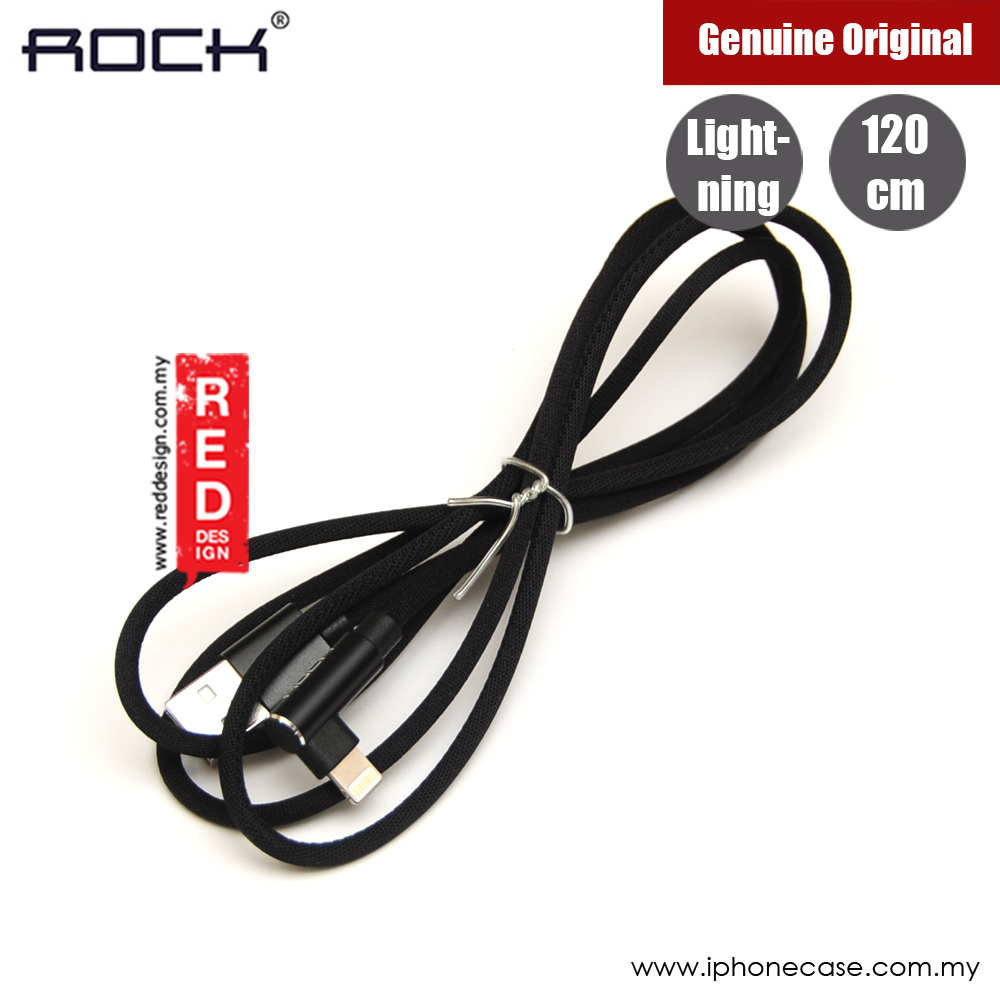 Picture of Rock L Shape Compatible with Lightning Metal Charge and Sync Round Cable 200cm (Black)