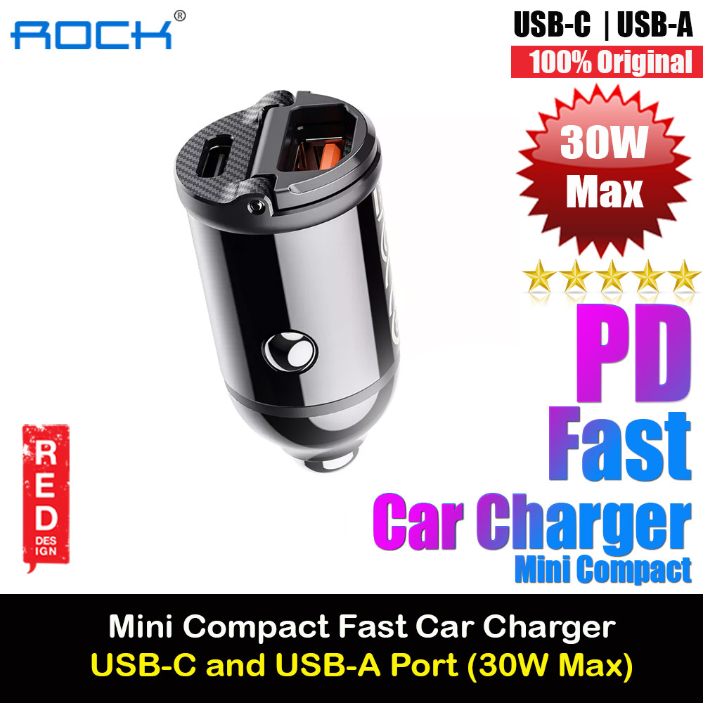 Picture of Rock Mini Compact Dual Port USB Type C USB A  Fast Charge Car Charger PD 30W Max for iPhone 14 Pro Max S22 Ultra (Black) Red Design- Red Design Cases, Red Design Covers, iPad Cases and a wide selection of Red Design Accessories in Malaysia, Sabah, Sarawak and Singapore 