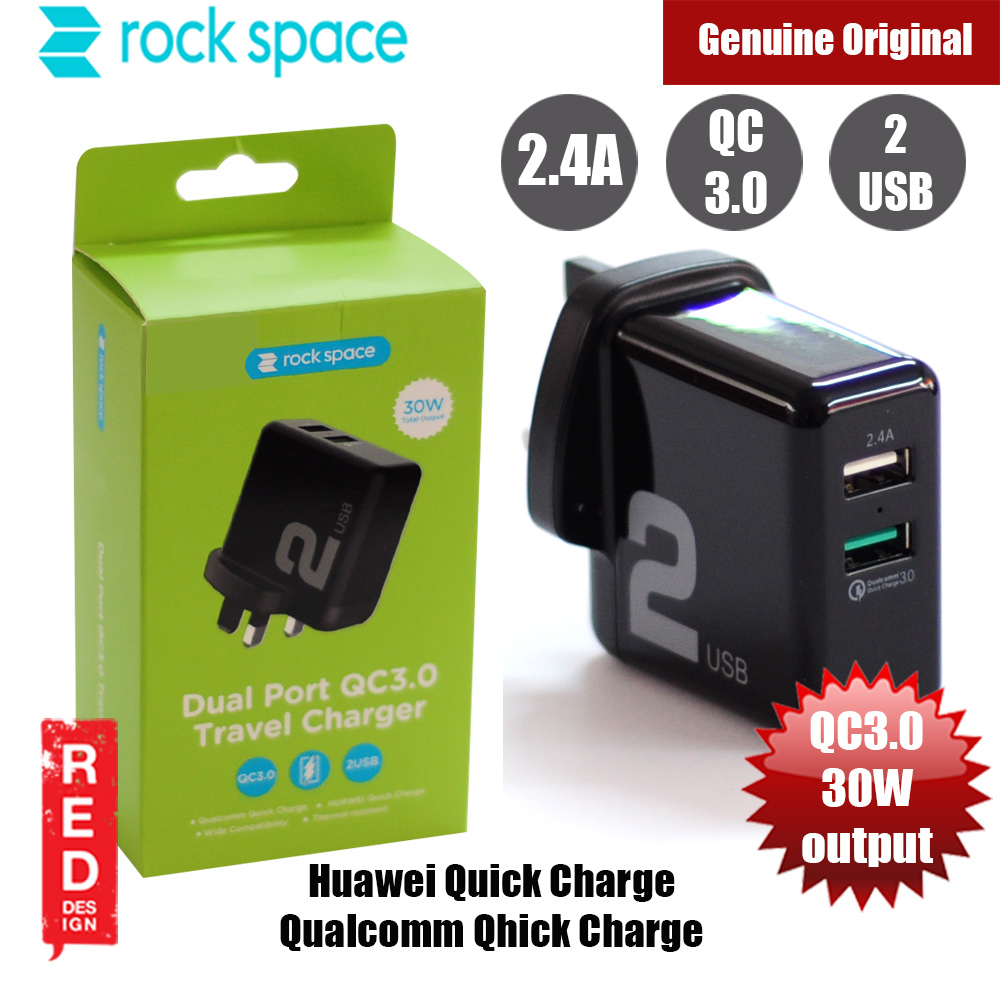 Picture of Rock Space T13 Dual Port QC 3.0 Travel Charger (UK Black) Red Design- Red Design Cases, Red Design Covers, iPad Cases and a wide selection of Red Design Accessories in Malaysia, Sabah, Sarawak and Singapore 