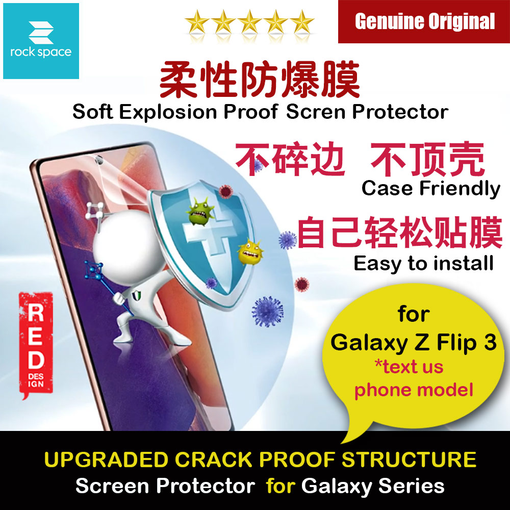 Picture of Rock Space Custom Made Crack Proof Explosion Proof Flexible TPU Soft Screen Protector for Galaxy Z Flip 3 (Clear with Anti Bacteria) Samsung Galaxy Z Flip 3- Samsung Galaxy Z Flip 3 Cases, Samsung Galaxy Z Flip 3 Covers, iPad Cases and a wide selection of Samsung Galaxy Z Flip 3 Accessories in Malaysia, Sabah, Sarawak and Singapore 