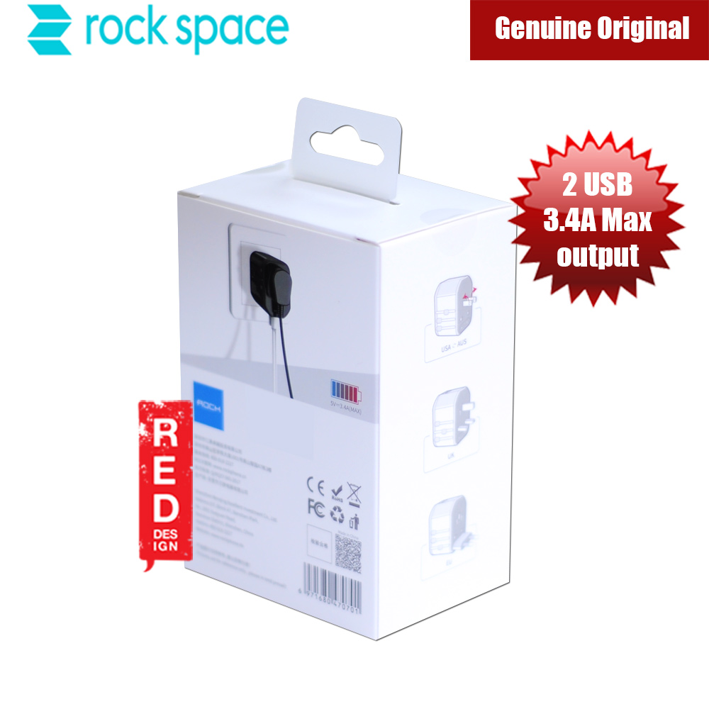 Picture of Rock Multifunctional Plug Travel Charger with 2 USB 3.4A Max Output (Black)