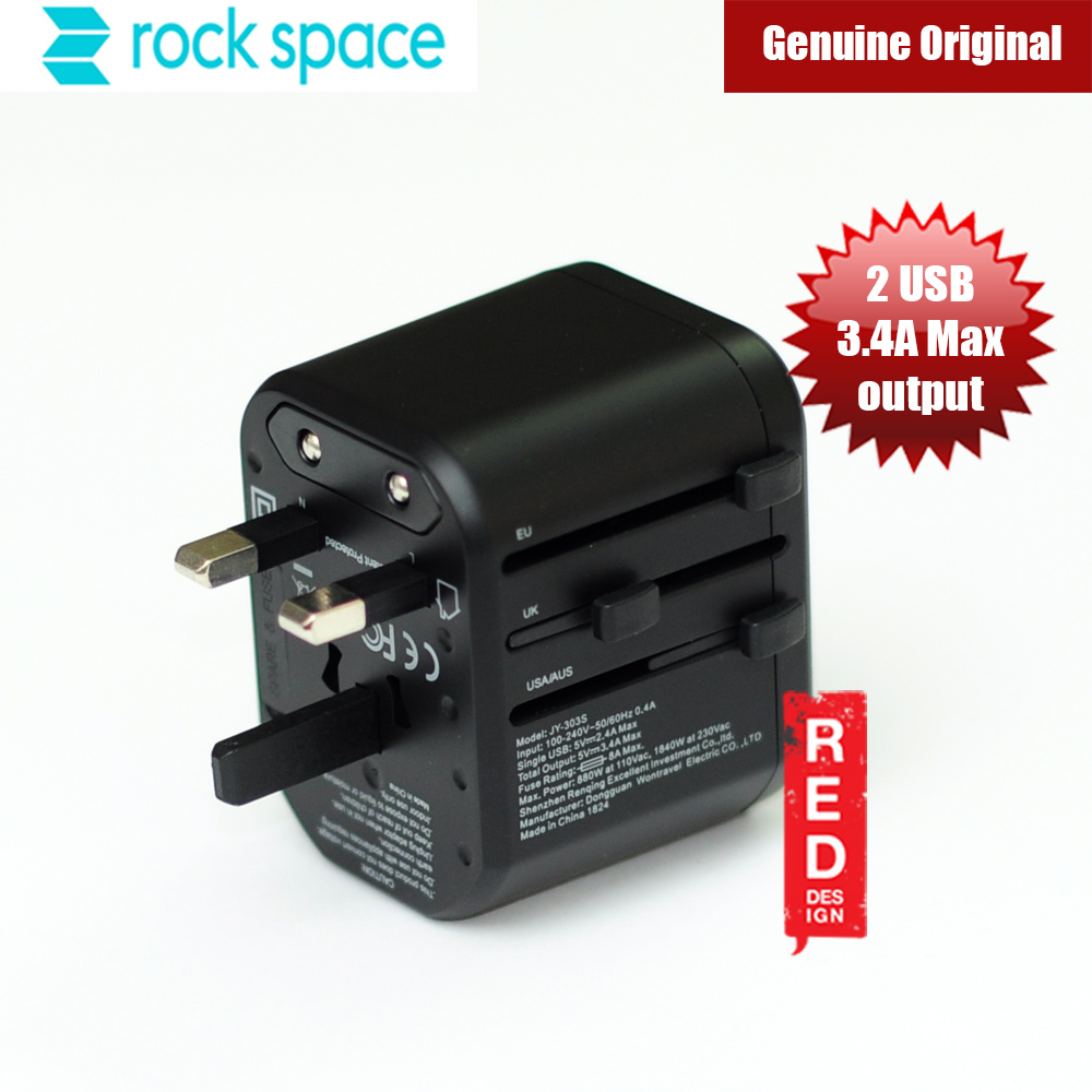 Picture of Rock Multifunctional Plug Travel Charger with 2 USB 3.4A Max Output (Black)